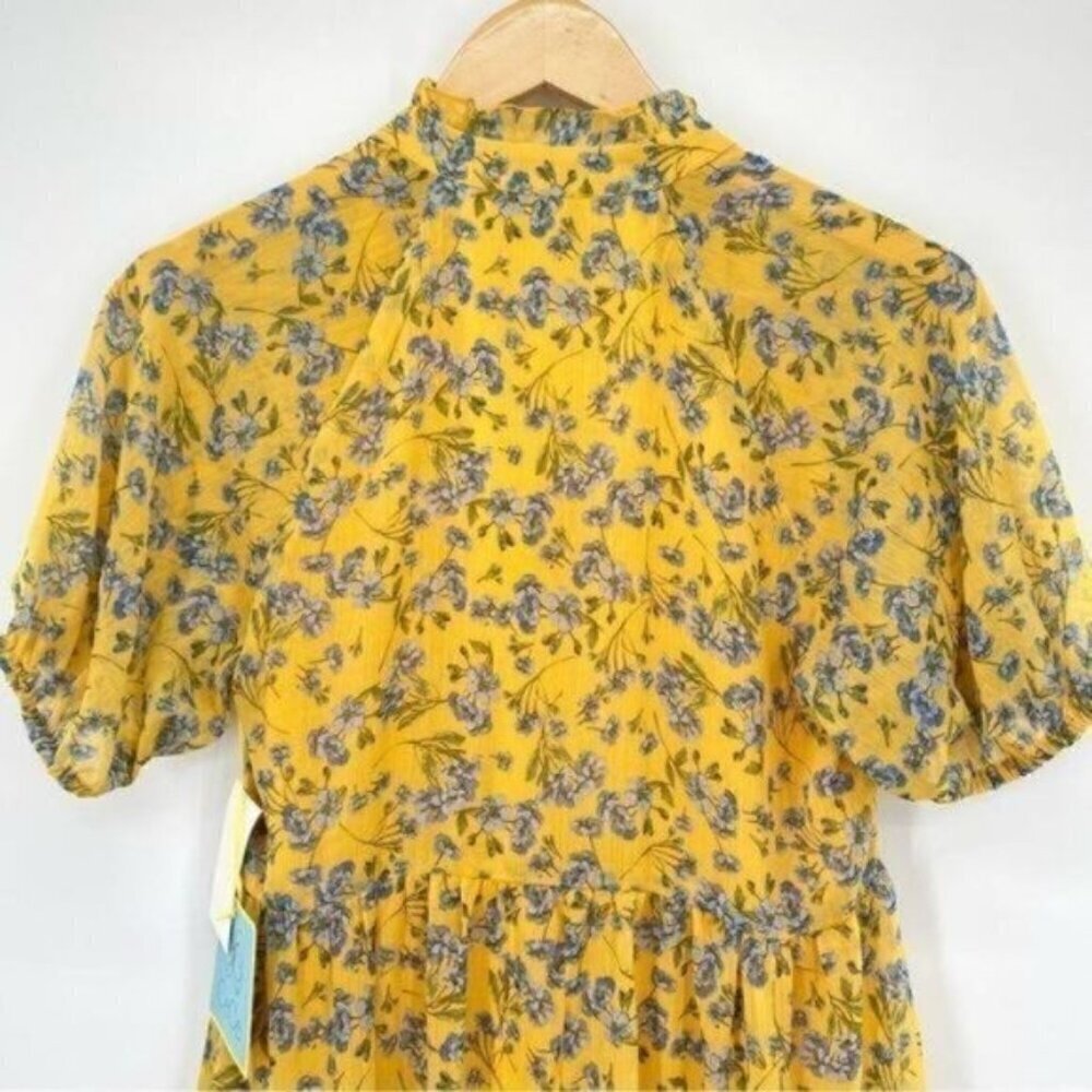 CeCe Yellow Flowy Floral Print Babydoll Dress - Picture 11 of 14